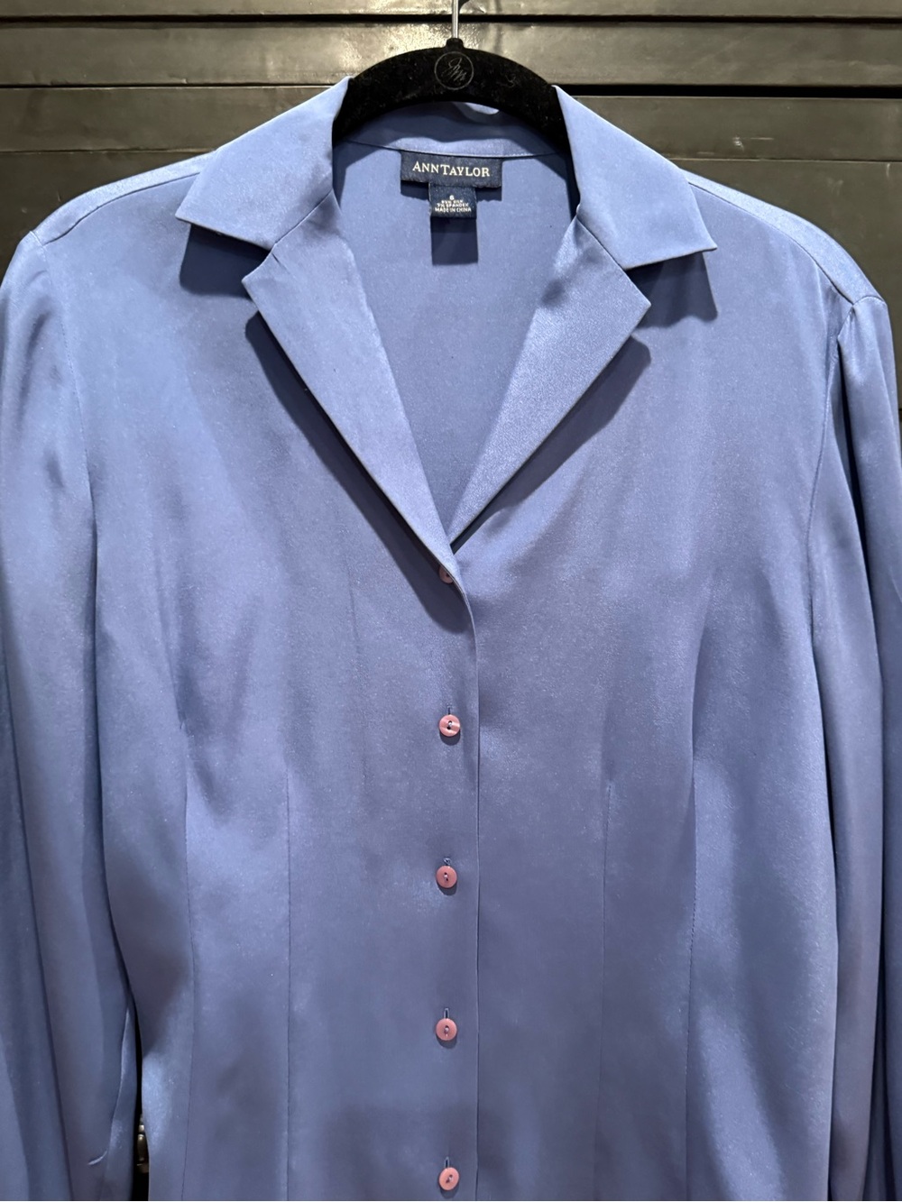 Ann Taylor Blue Silk Button Front Blouse - perfect!!